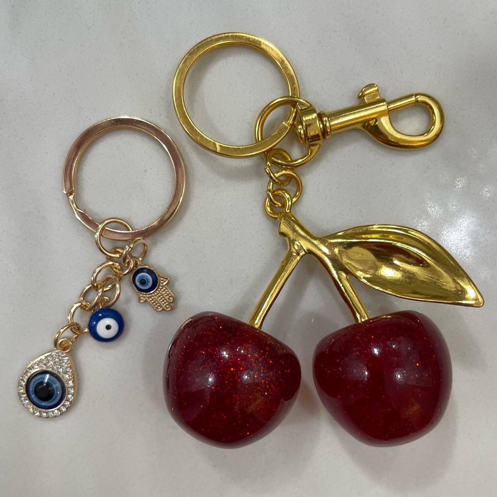 Cute Cherry And Evil eyes Bag Charm Keychain